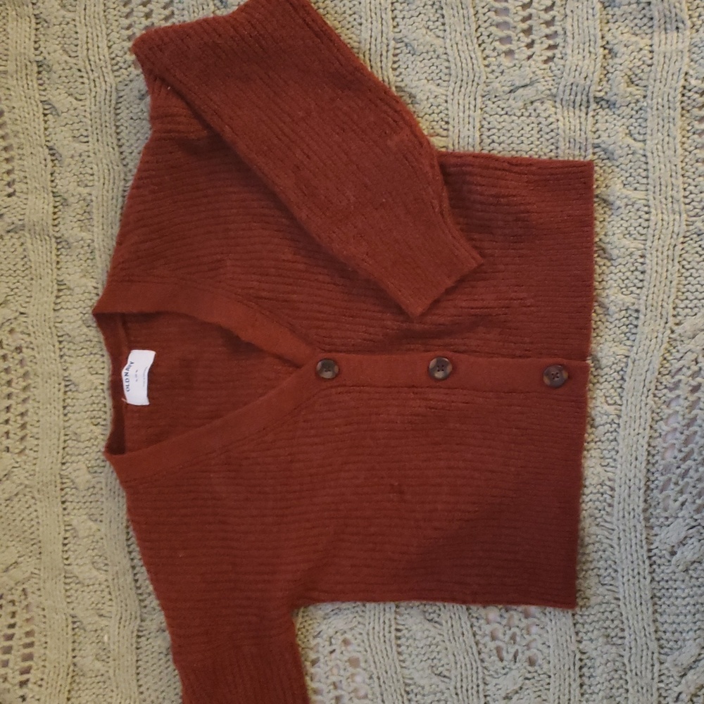 red cozy button cardigan